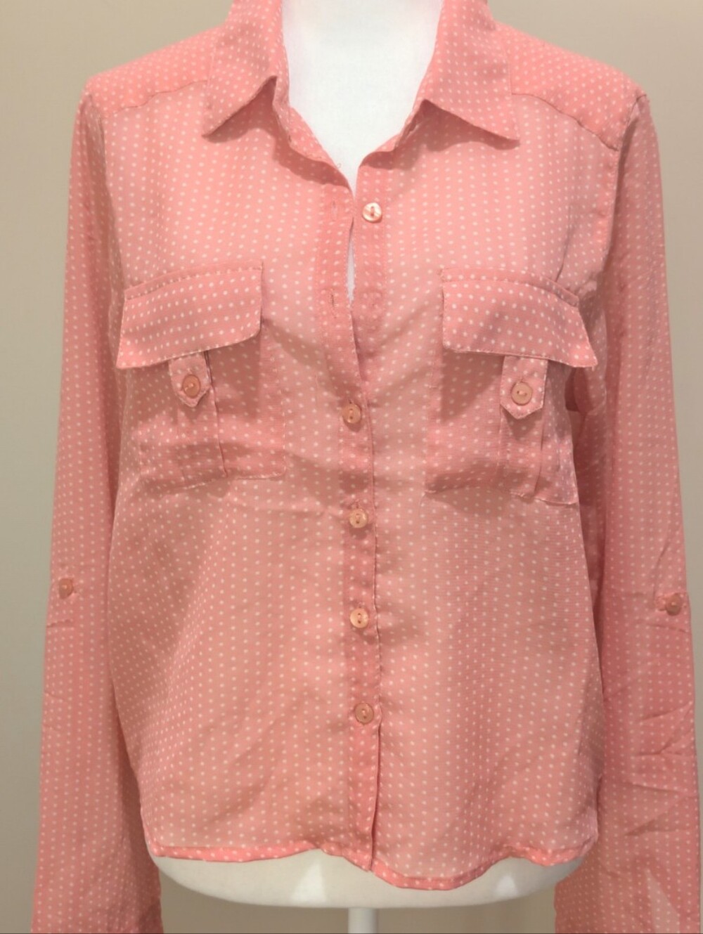 Passport Pink Polka Dot Hi- Low Button-Down Shirt